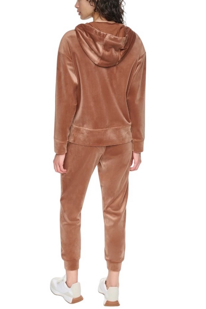 DKNY VARSITY VELOUR RHINESTONE LOGO FULL ZIP SWEATRHIRT ΖΑΚΕΤΑ ΓΥΝΑΙΚΕΙΑ CARAMEL
