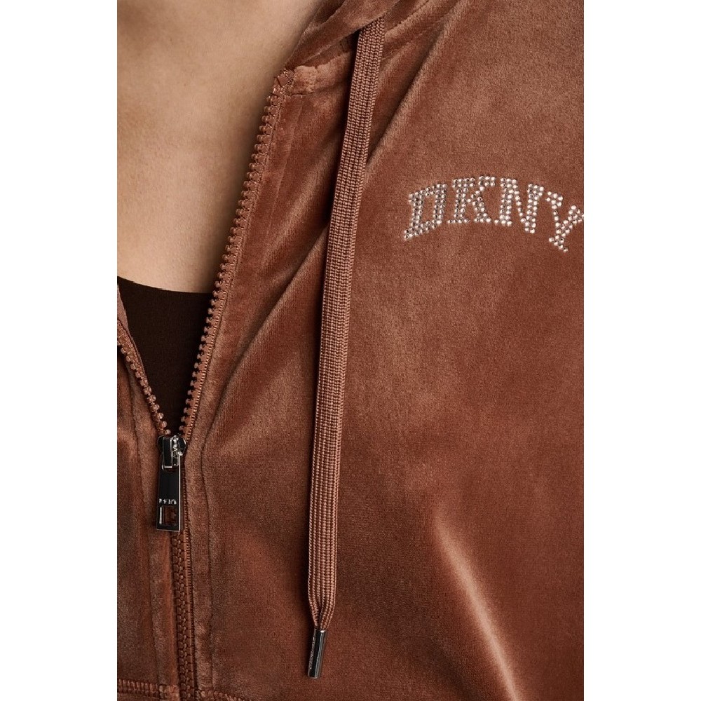 DKNY VARSITY VELOUR RHINESTONE LOGO FULL ZIP SWEATRHIRT ΖΑΚΕΤΑ ΓΥΝΑΙΚΕΙΑ CARAMEL