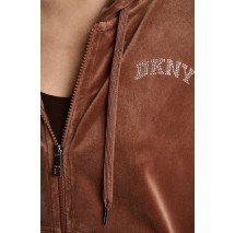DKNY VARSITY VELOUR RHINESTONE LOGO FULL ZIP SWEATRHIRT ΖΑΚΕΤΑ ΓΥΝΑΙΚΕΙΑ CARAMEL