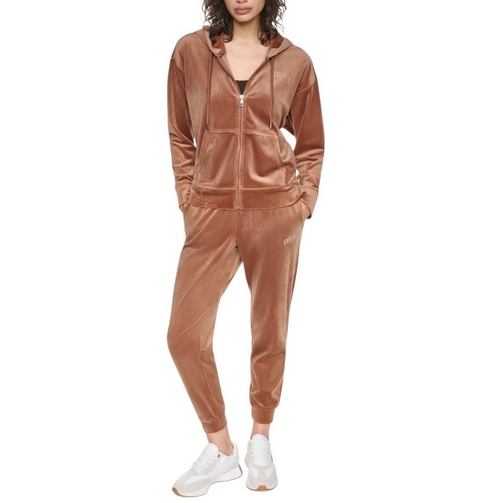 DKNY VARSITY VELOUR RHINESTONE LOGO FULL ZIP SWEATRHIRT ΖΑΚΕΤΑ ΓΥΝΑΙΚΕΙΑ CARAMEL