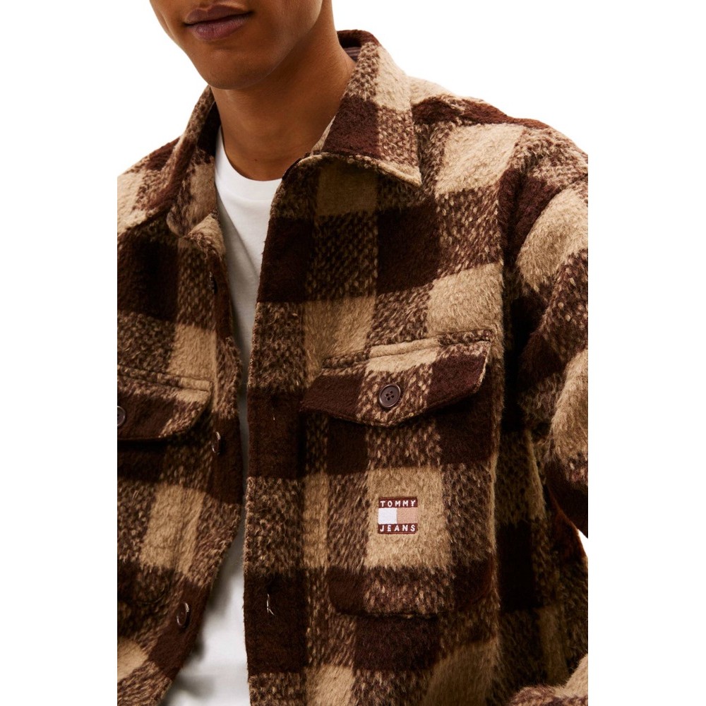 TOMMY JEANS CHECK OVERSHIRT EXT ΜΠΟΥΦΑΝ ΑΝΔΡΙΚΟ BROWN