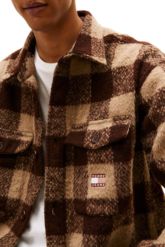 TOMMY JEANS CHECK OVERSHIRT EXT ΜΠΟΥΦΑΝ ΑΝΔΡΙΚΟ BROWN