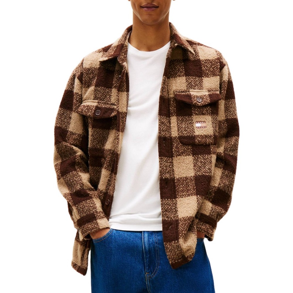 TOMMY JEANS CHECK OVERSHIRT EXT ΜΠΟΥΦΑΝ ΑΝΔΡΙΚΟ BROWN