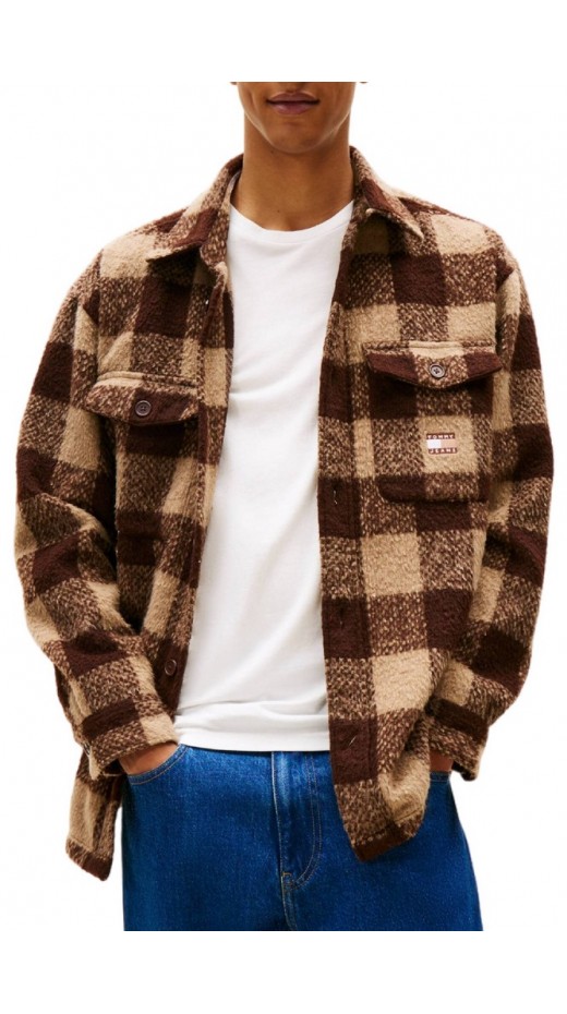 TOMMY JEANS CHECK OVERSHIRT EXT ΜΠΟΥΦΑΝ ΑΝΔΡΙΚΟ BROWN