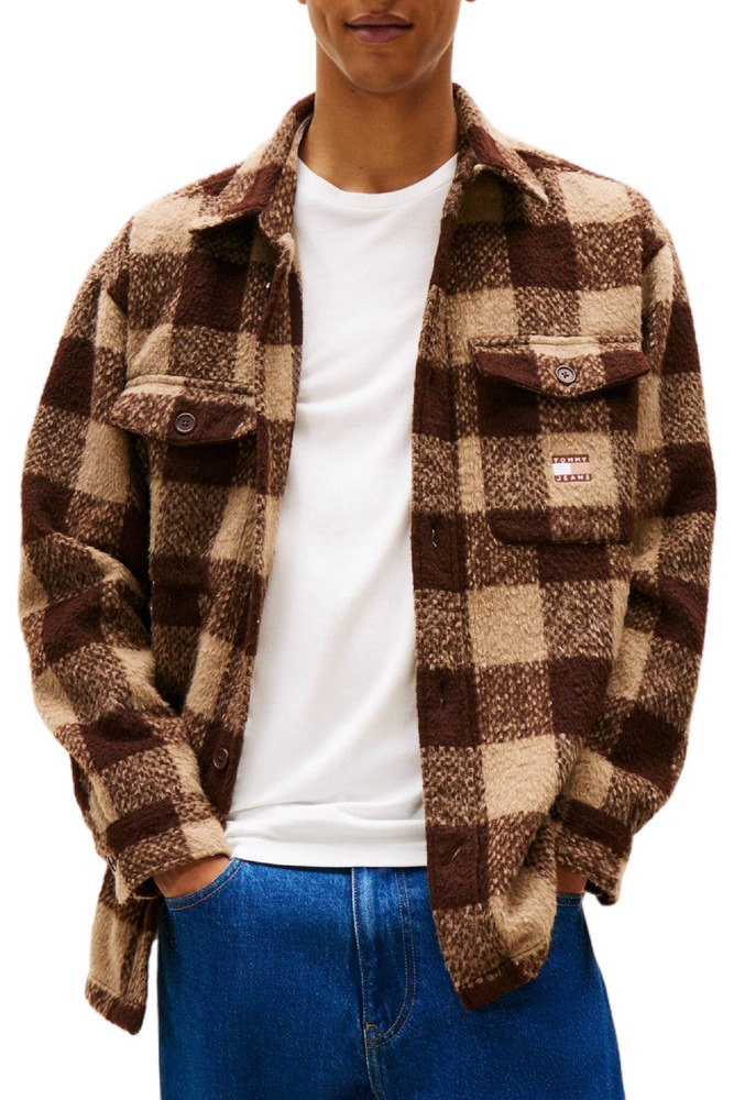 TOMMY JEANS CHECK OVERSHIRT EXT ΜΠΟΥΦΑΝ ΑΝΔΡΙΚΟ BROWN