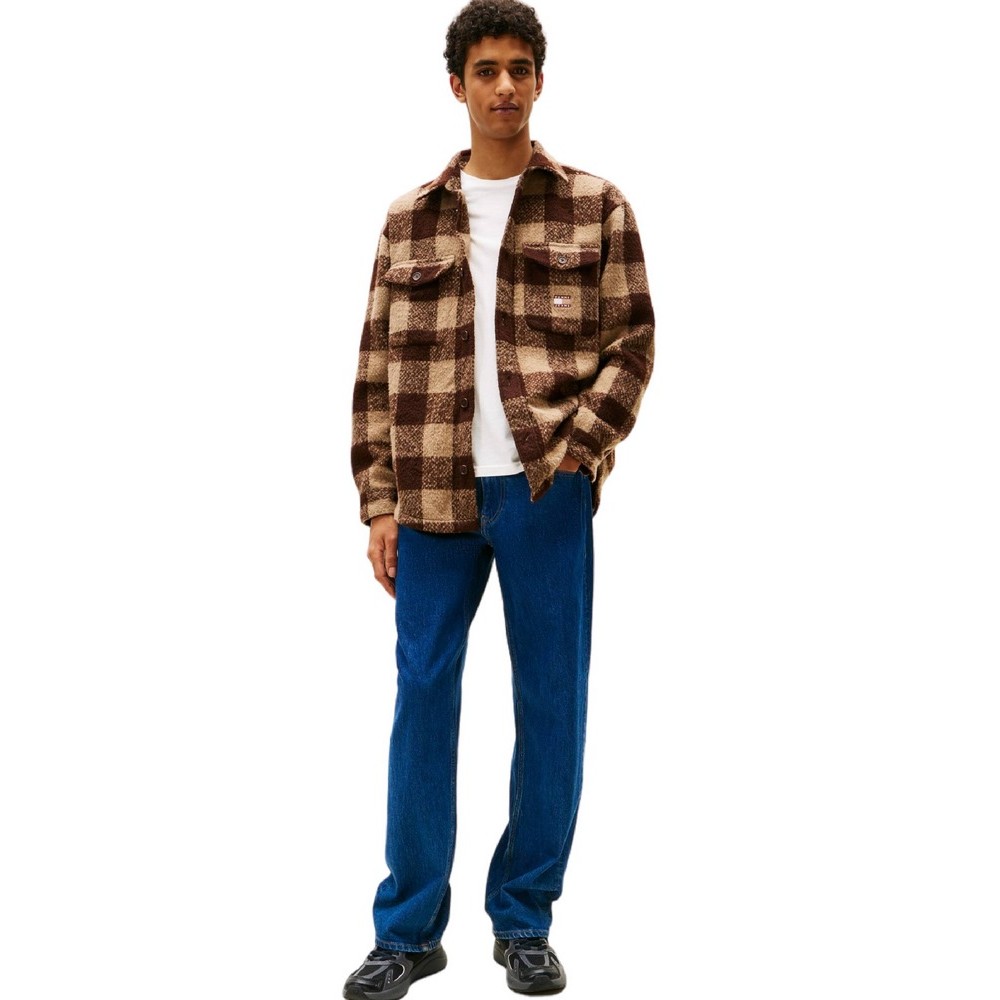TOMMY JEANS CHECK OVERSHIRT EXT ΜΠΟΥΦΑΝ ΑΝΔΡΙΚΟ BROWN