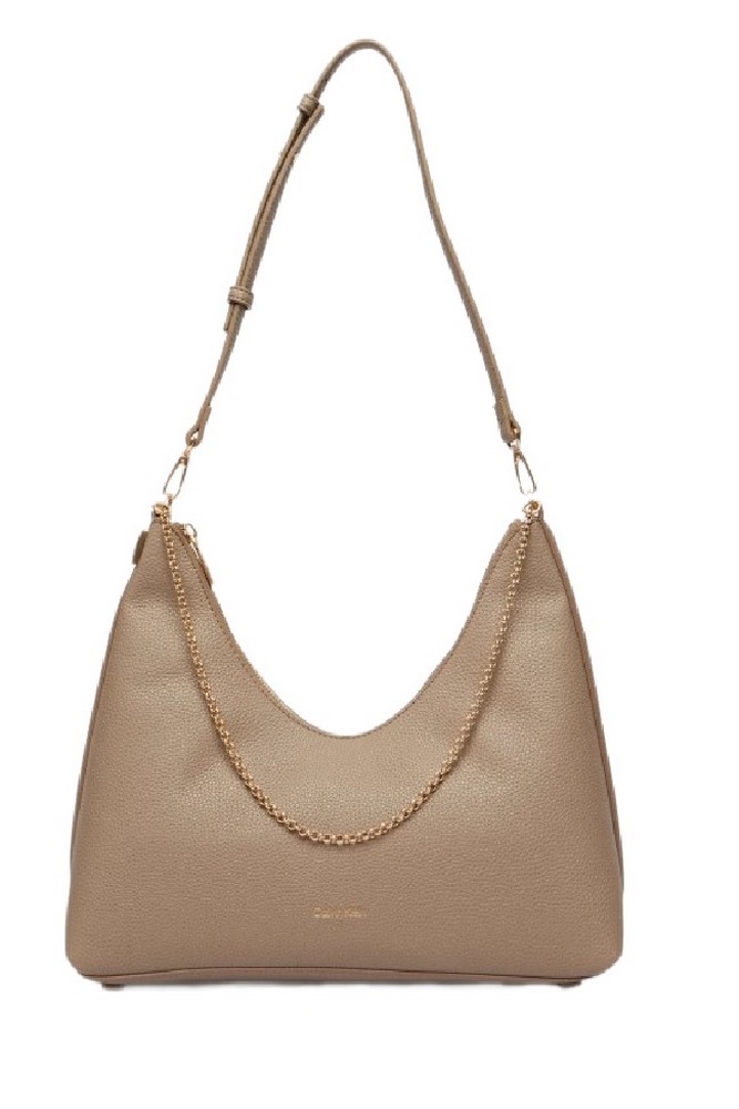 CALVIN KLEIN EMBLEM HW PEBBLE TOP ZIP HOBO ΤΣΑΝΤΑ ΓΥΝΑΙΚΕΙΑ BROWN