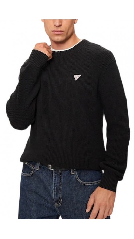 GUESS JEANS LS CN MINI TRIANGLE SWTR ΜΠΛΟΥΖΑ ΠΛΕΚΤΗ ΑΝΔΡΙΚΗ BLACK