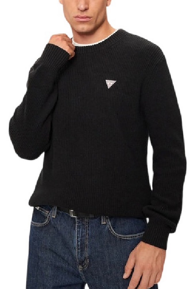 GUESS JEANS LS CN MINI TRIANGLE SWTR ΜΠΛΟΥΖΑ ΠΛΕΚΤΗ ΑΝΔΡΙΚΗ BLACK
