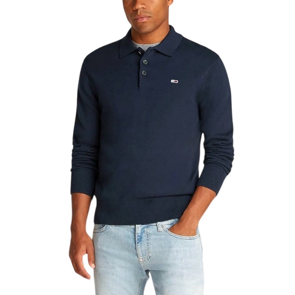 TOMMY JEANS SLIM ESSENTIAL POLO SWEATER ΜΠΛΟΥΖΑ ΠΛΕΚΤΗ ΑΝΔΡΙΚΗ NAVY