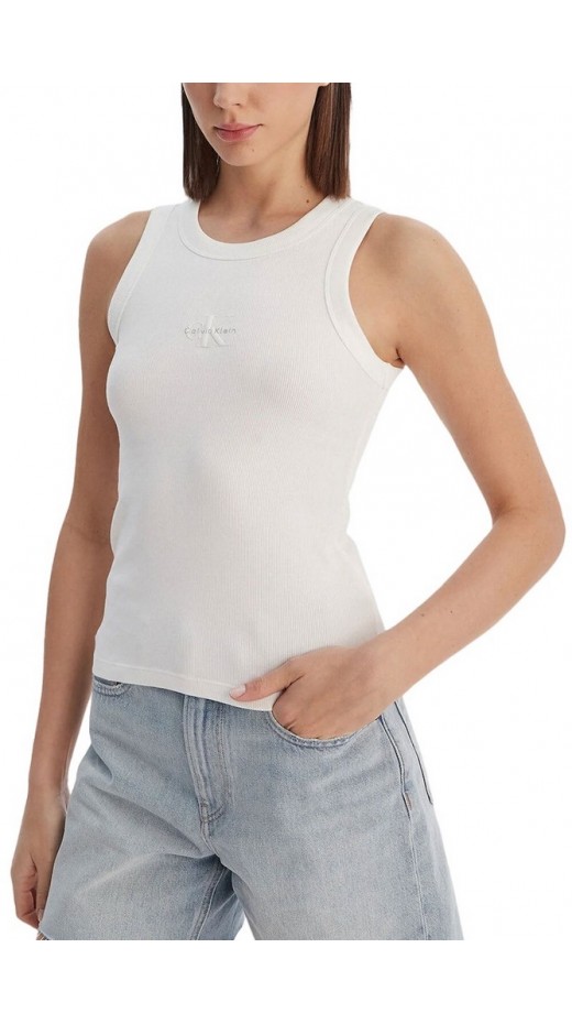 CALVIN KLEIN JEANS SL MONOGRAM RIB TANK ΤΟΠ ΓΥΝΑΙΚΕΙΟ BRIGHT WHITE