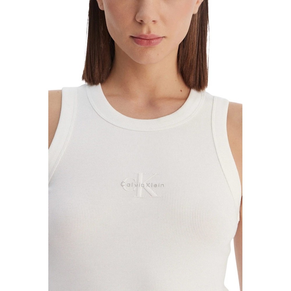 CALVIN KLEIN JEANS SL MONOGRAM RIB TANK ΤΟΠ ΓΥΝΑΙΚΕΙΟ BRIGHT WHITE