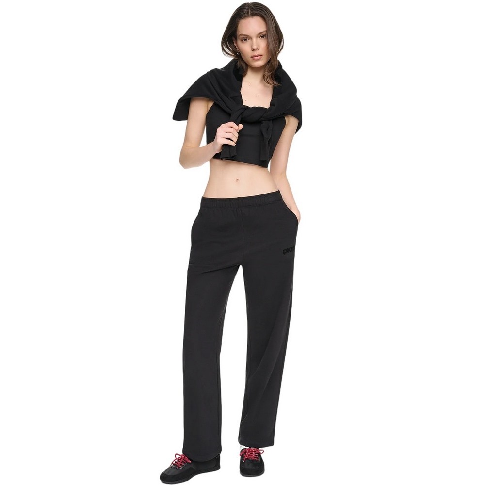 DKNY HIGH RISE FLOCKED LOGO RELAXED PANT ΠΑΝΤΕΛΟΝΙ ΦΟΡΜΑ ΓΥΝΑΙΚΕΙΟ BLACK