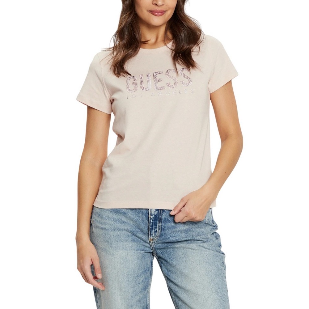 GUESS SS CN PYTHON LOGO TEE T-SHIRT ΜΠΛΟΥΖΑ ΓΥΝΑΙΚΕΙΑ ROSE