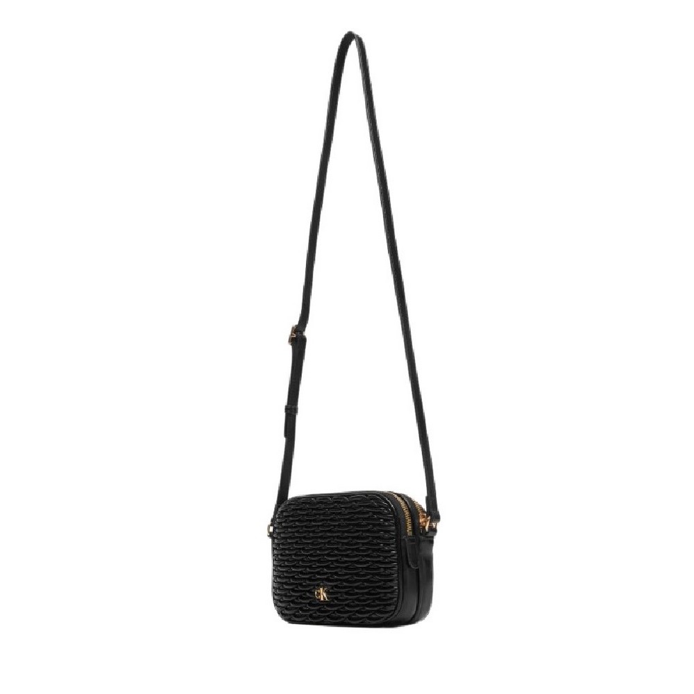 CALVIN KLEIN PLEATED DOUBLE ZIP CAMERA BAG ΤΣΑΝΤΑ ΓΥΝΑΙΚΕΙΑ BLACK