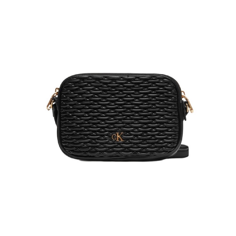 CALVIN KLEIN PLEATED DOUBLE ZIP CAMERA BAG ΤΣΑΝΤΑ ΓΥΝΑΙΚΕΙΑ BLACK