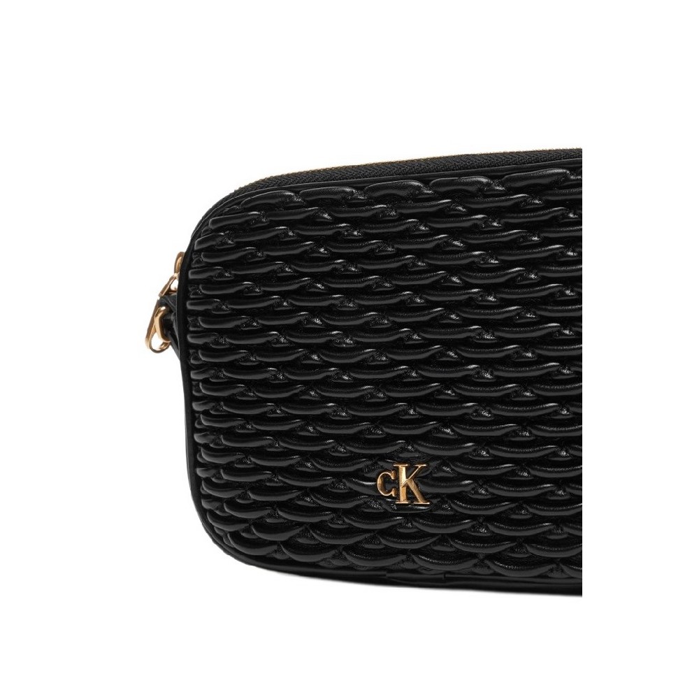CALVIN KLEIN PLEATED DOUBLE ZIP CAMERA BAG ΤΣΑΝΤΑ ΓΥΝΑΙΚΕΙΑ BLACK