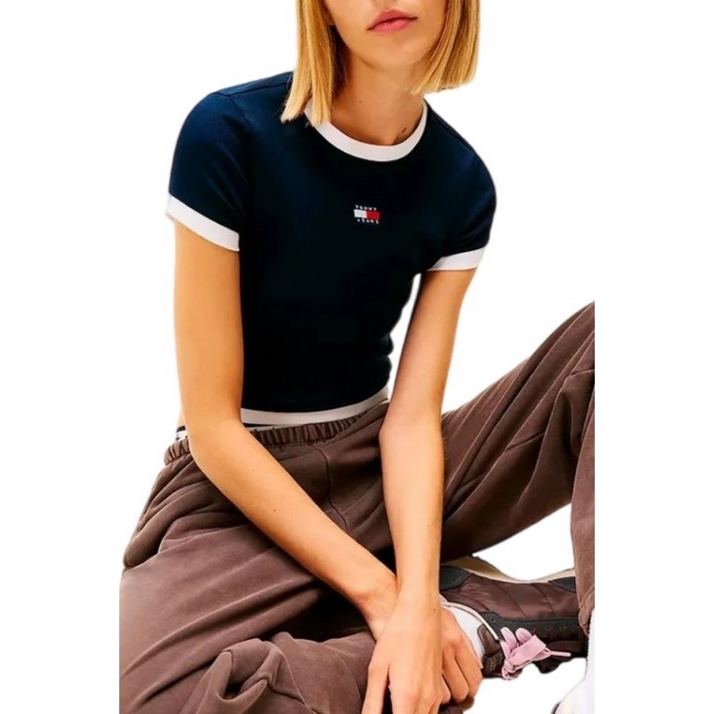 TOMMY JEANS SLIM SH BADGE RIB EXT T-SHIRT ΜΠΛΟΥΖΑ ΓΥΝΑΙΚΕΙΑ DARK NAVY