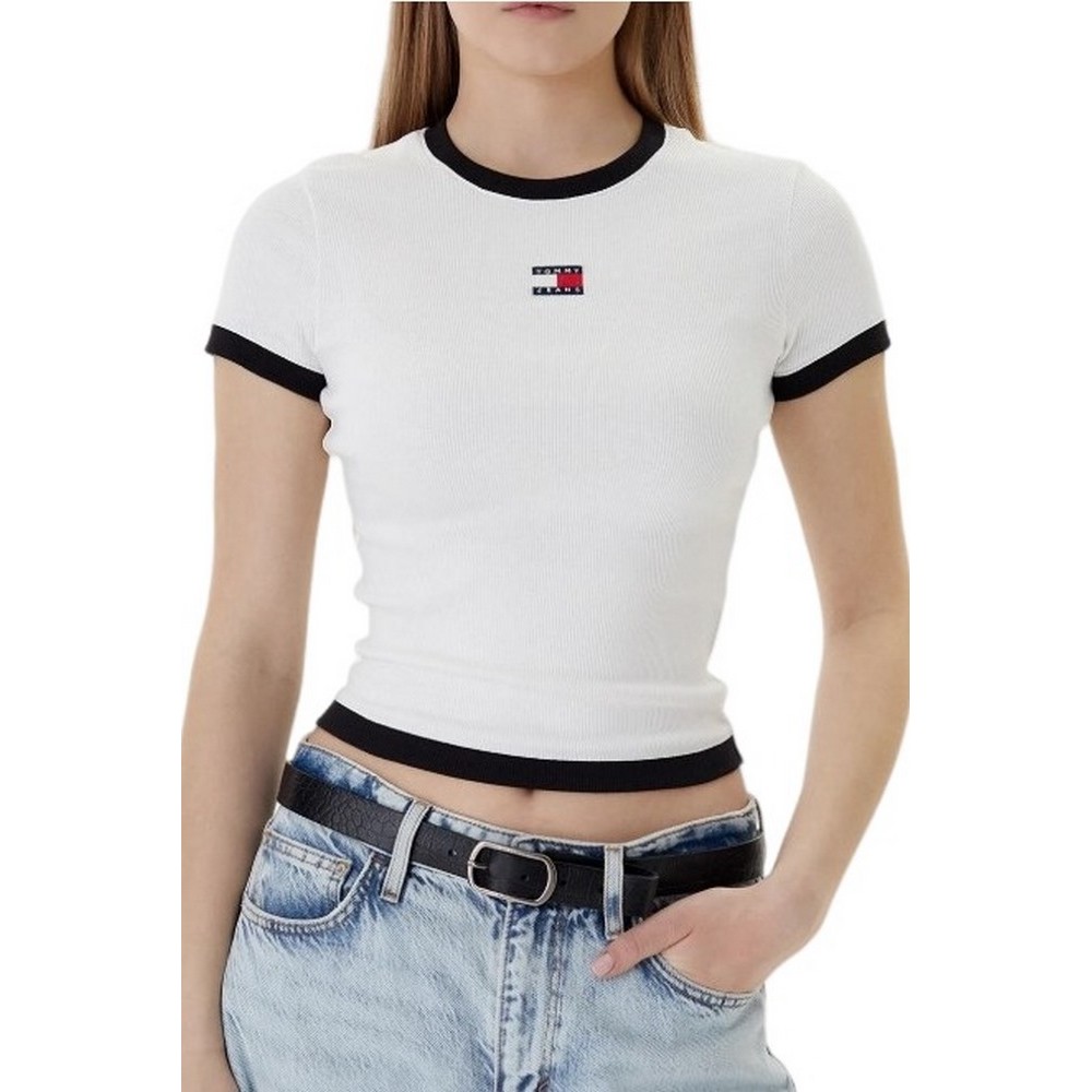 TOMMY JEANS SLIM SH BADGE RIB EXT T-SHIRT ΜΠΛΟΥΖΑ ΓΥΝΑΙΚΕΙΑ ECRU