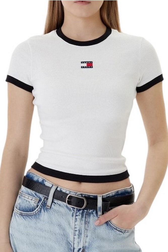 TOMMY JEANS SLIM SH BADGE RIB EXT T-SHIRT ΜΠΛΟΥΖΑ ΓΥΝΑΙΚΕΙΑ ECRU