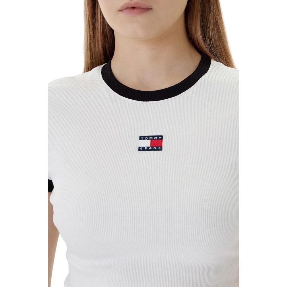 TOMMY JEANS SLIM SH BADGE RIB EXT T-SHIRT ΜΠΛΟΥΖΑ ΓΥΝΑΙΚΕΙΑ ECRU