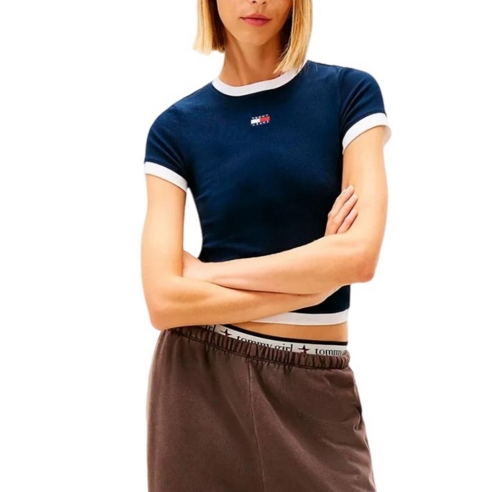TOMMY JEANS SLIM SH BADGE RIB EXT T-SHIRT ΜΠΛΟΥΖΑ ΓΥΝΑΙΚΕΙΑ DARK NAVY