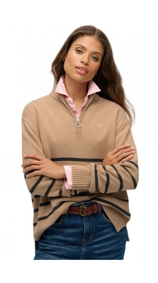 SUPERDRY D3 STUD KNIT ZIP UP HENLEY ΜΠΛΟΥΖΑ ΠΛΕΚΤΗ ΓΥΝΑΙΚΕΙΑ BEIGE