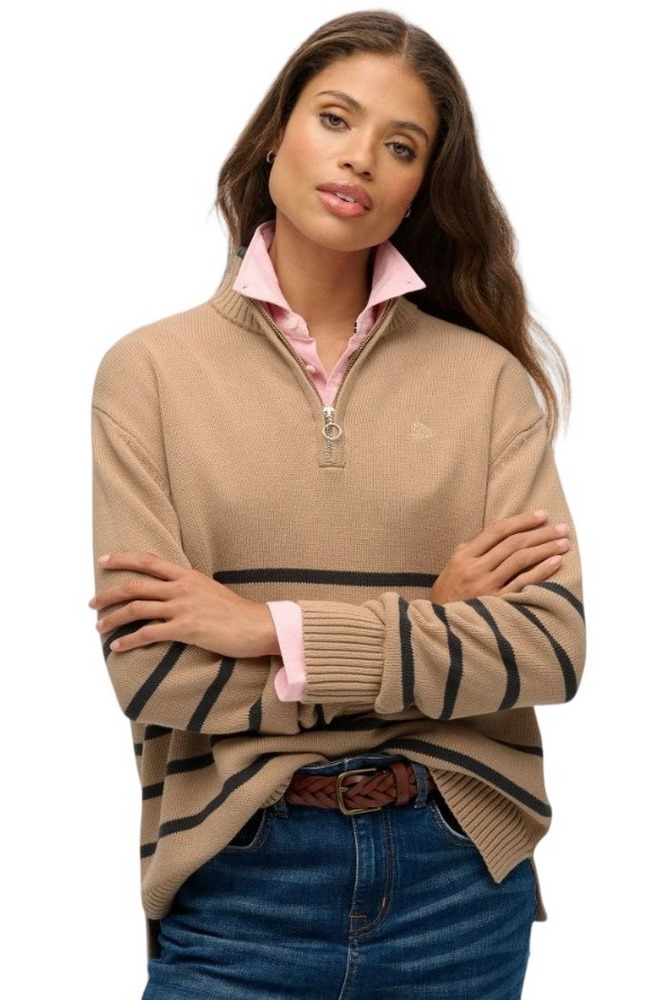 SUPERDRY D3 STUD KNIT ZIP UP HENLEY ΜΠΛΟΥΖΑ ΠΛΕΚΤΗ ΓΥΝΑΙΚΕΙΑ BEIGE