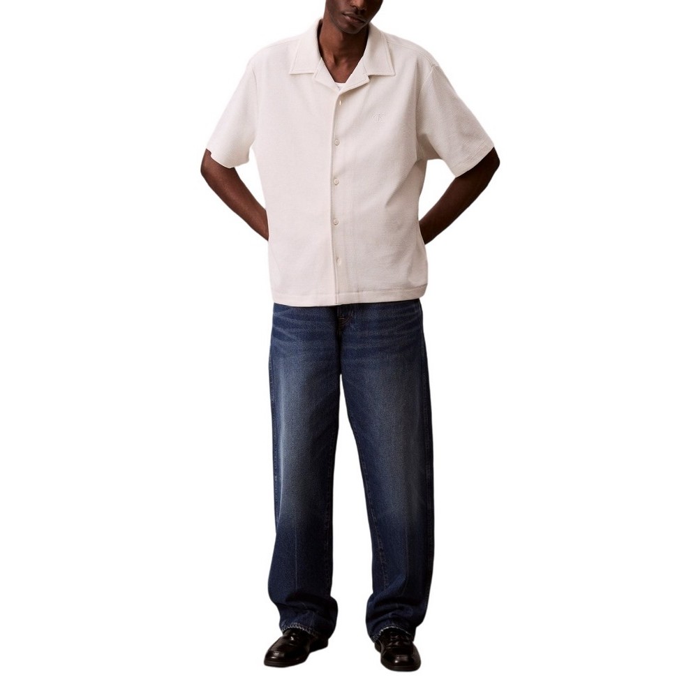 CALVIN KLEIN JEANS HD COTTON WAFFLE CAMP SHIRT ΠΟΥΚΑΜΙΣΟ ΑΝΔΡΙΚΟ OFF WHITE