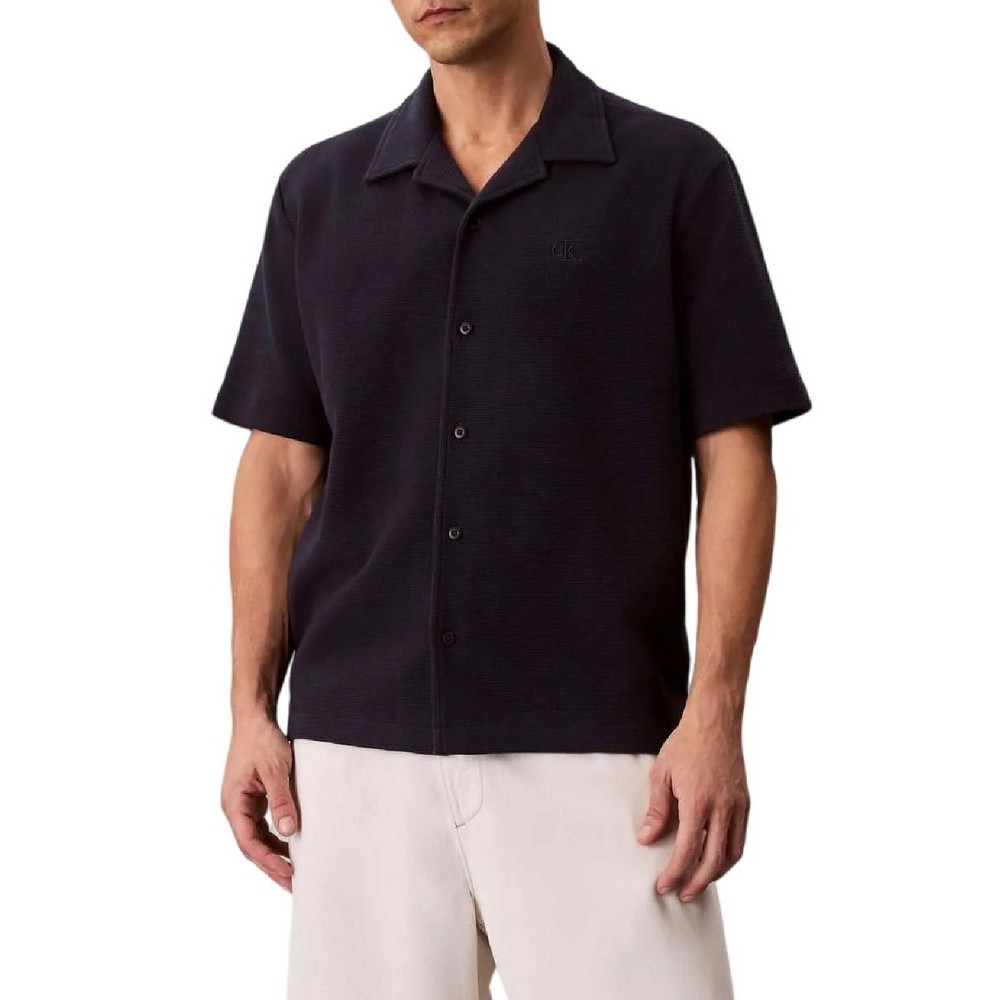 CALVIN KLEIN JEANS HD COTTON WAFFLE CAMP SHIRT ΠΟΥΚΑΜΙΣΟ ΑΝΔΡΙΚΟ BLACK