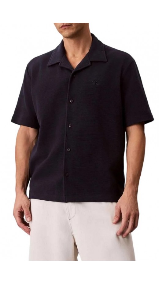 CALVIN KLEIN JEANS HD COTTON WAFFLE CAMP SHIRT ΠΟΥΚΑΜΙΣΟ ΑΝΔΡΙΚΟ BLACK