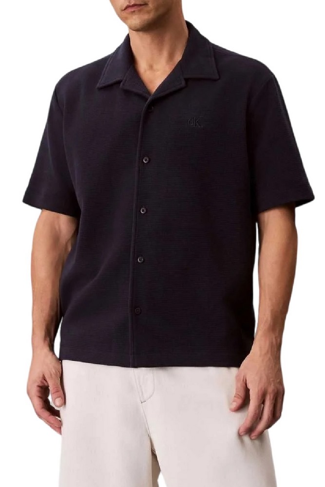 CALVIN KLEIN JEANS HD COTTON WAFFLE CAMP SHIRT ΠΟΥΚΑΜΙΣΟ ΑΝΔΡΙΚΟ BLACK