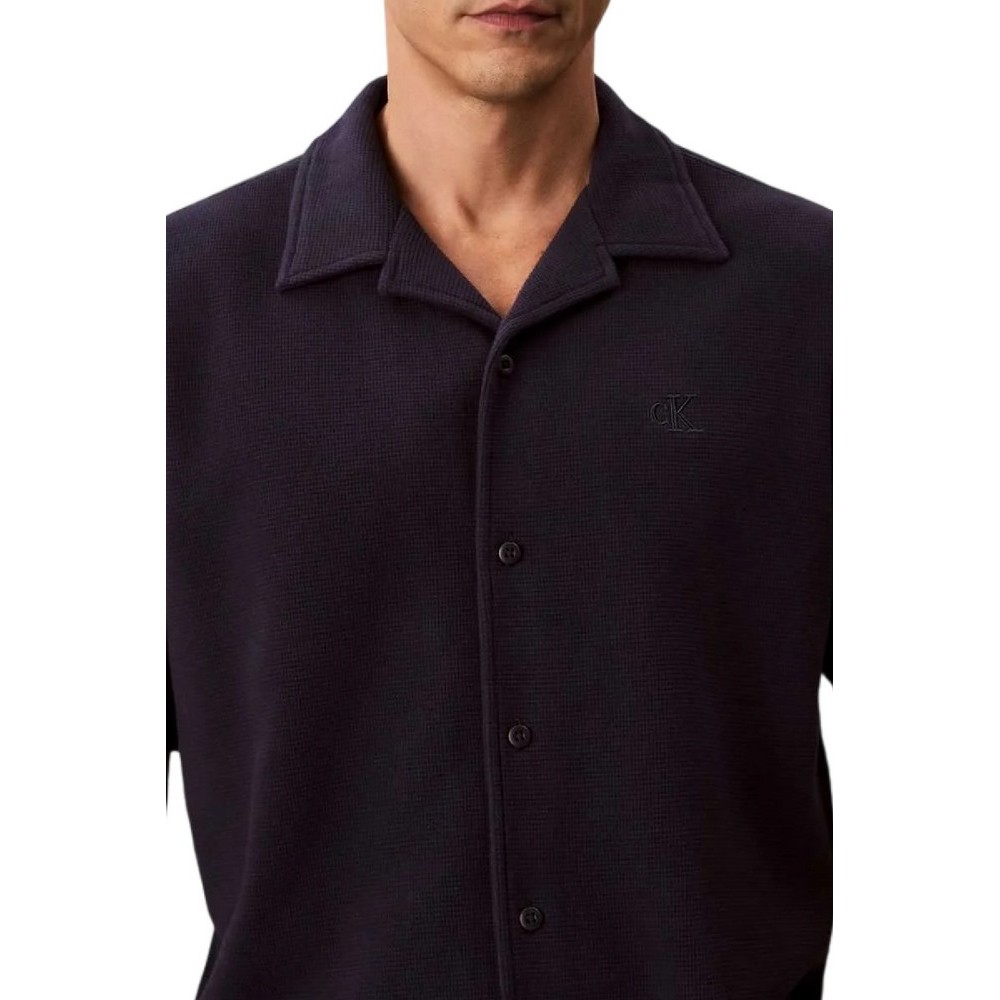 CALVIN KLEIN JEANS HD COTTON WAFFLE CAMP SHIRT ΠΟΥΚΑΜΙΣΟ ΑΝΔΡΙΚΟ BLACK