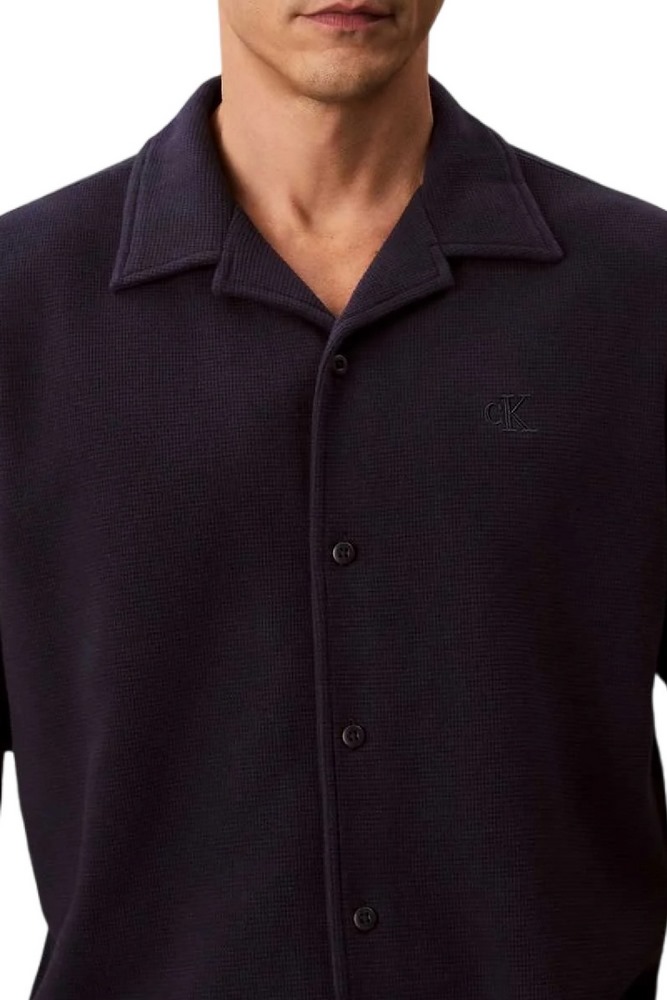 CALVIN KLEIN JEANS HD COTTON WAFFLE CAMP SHIRT ΠΟΥΚΑΜΙΣΟ ΑΝΔΡΙΚΟ BLACK
