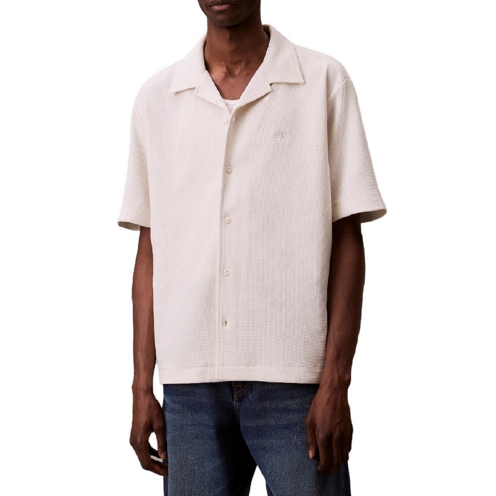 CALVIN KLEIN JEANS HD COTTON WAFFLE CAMP SHIRT ΠΟΥΚΑΜΙΣΟ ΑΝΔΡΙΚΟ OFF WHITE
