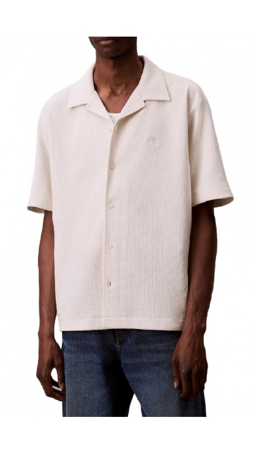 CALVIN KLEIN JEANS HD COTTON WAFFLE CAMP SHIRT ΠΟΥΚΑΜΙΣΟ ΑΝΔΡΙΚΟ OFF WHITE