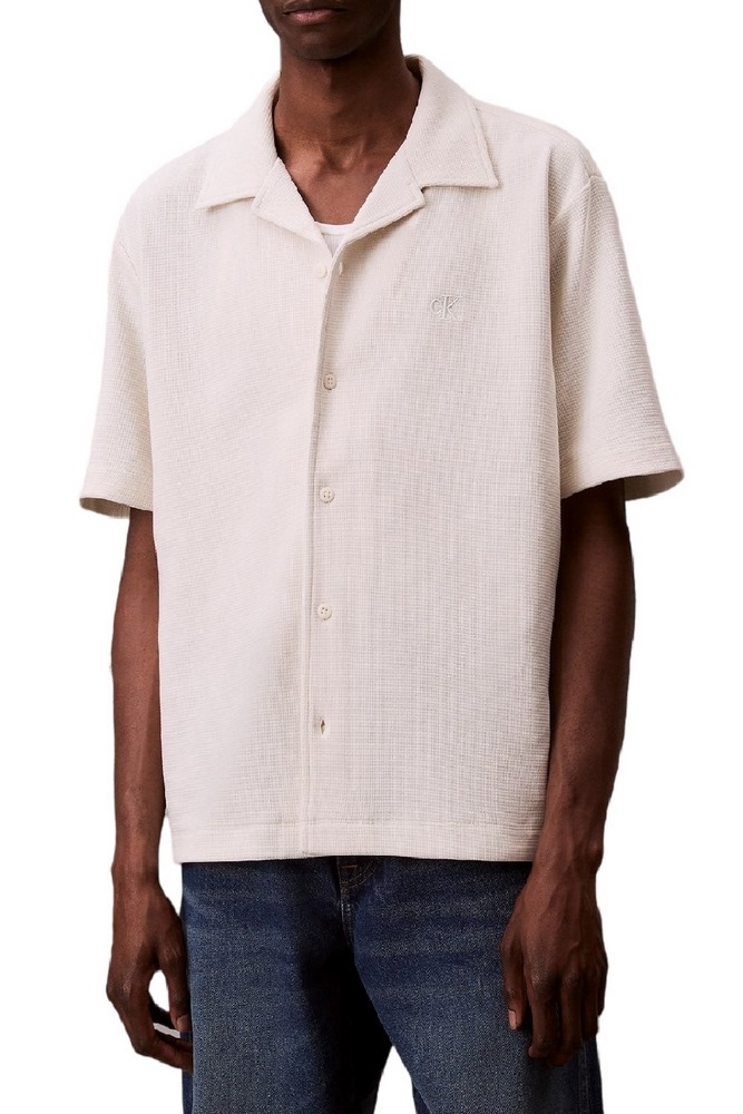 CALVIN KLEIN JEANS HD COTTON WAFFLE CAMP SHIRT ΠΟΥΚΑΜΙΣΟ ΑΝΔΡΙΚΟ OFF WHITE