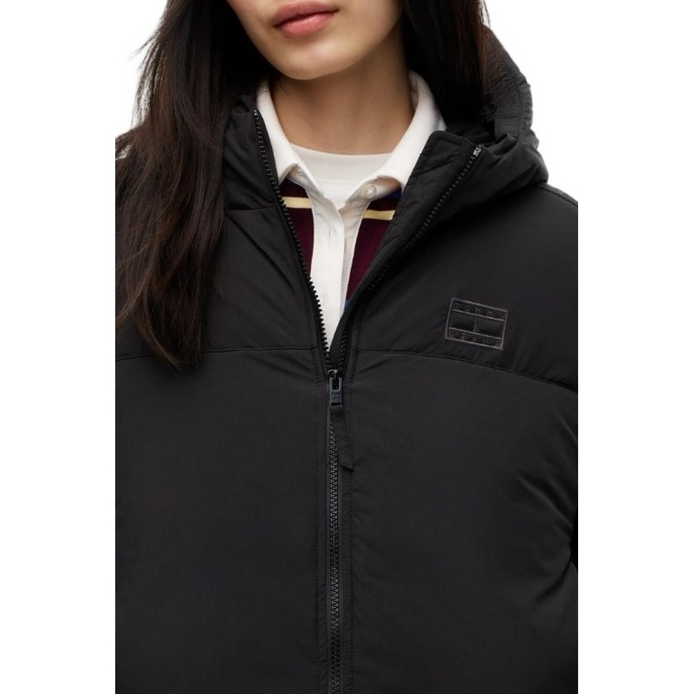 TOMMY JEANS HOODED FLAG PUFFER EXT ΜΠΟΥΦΑΝ ΓΥΝΑΙΚΕΙΟ BLACK
