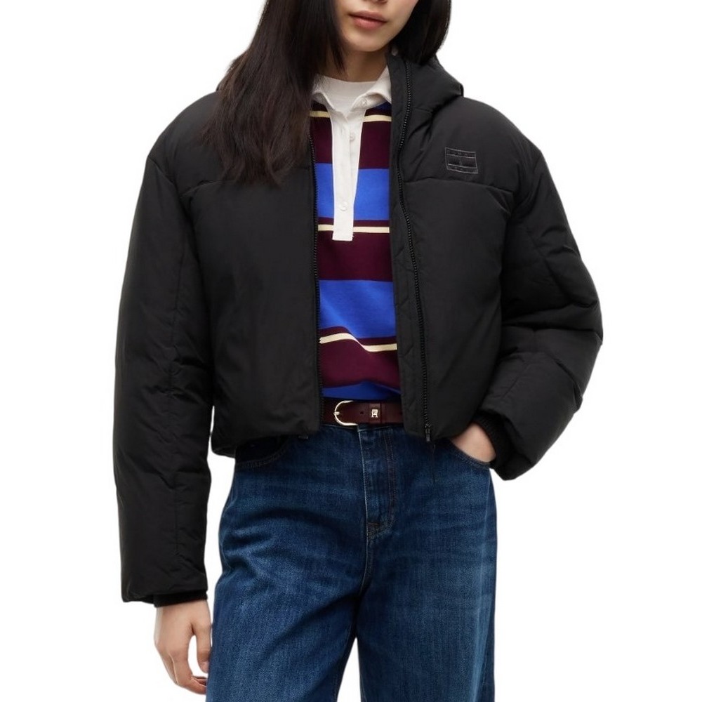 TOMMY JEANS HOODED FLAG PUFFER EXT ΜΠΟΥΦΑΝ ΓΥΝΑΙΚΕΙΟ BLACK