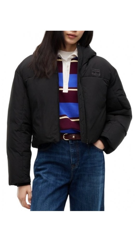 TOMMY JEANS HOODED FLAG PUFFER EXT ΜΠΟΥΦΑΝ ΓΥΝΑΙΚΕΙΟ BLACK