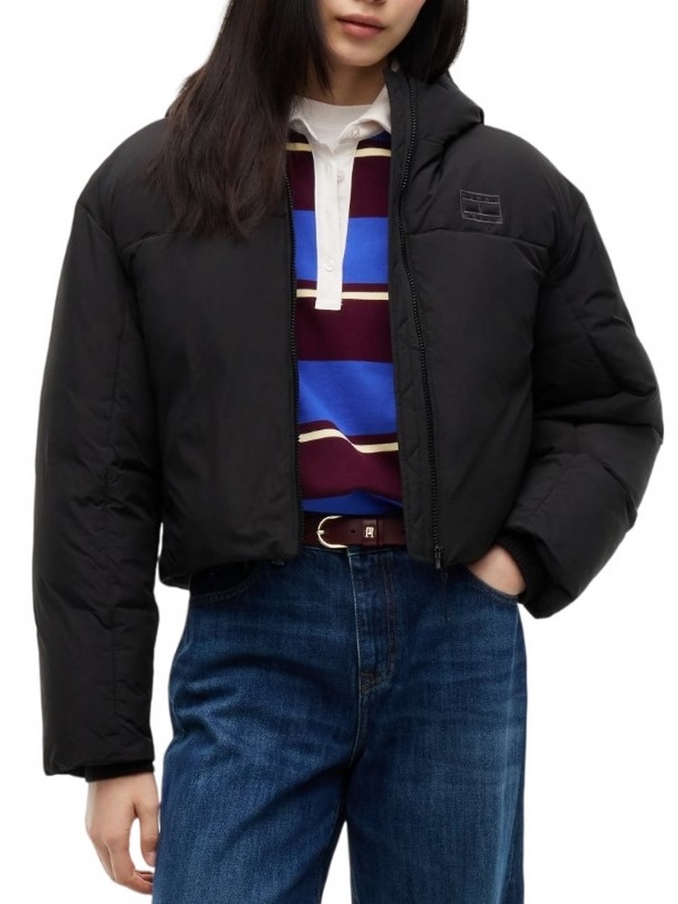 TOMMY JEANS HOODED FLAG PUFFER EXT ΜΠΟΥΦΑΝ ΓΥΝΑΙΚΕΙΟ BLACK