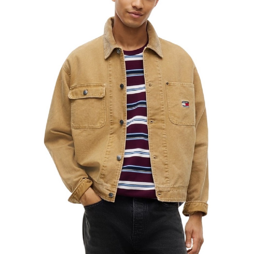 TOMMY JEANS CORD COLLAR CANVAS OVS EXT ΜΠΟΥΦΑΝ ΑΝΔΡΙΚΟ BEIGE