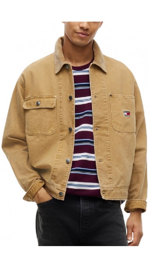 TOMMY JEANS CORD COLLAR CANVAS OVS EXT ΜΠΟΥΦΑΝ ΑΝΔΡΙΚΟ BEIGE