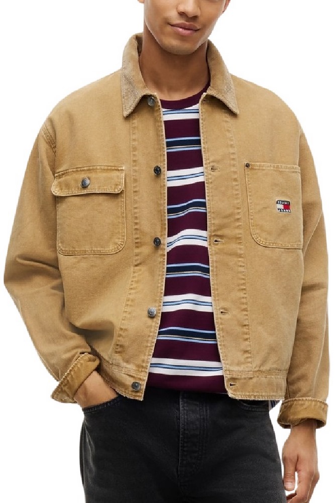 TOMMY JEANS CORD COLLAR CANVAS OVS EXT ΜΠΟΥΦΑΝ ΑΝΔΡΙΚΟ BEIGE