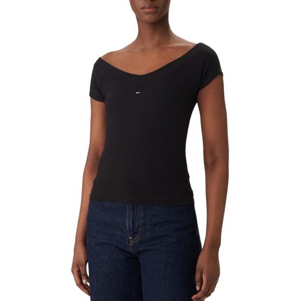 TOMMY JEANS SLIM OFF SHOULDER RIB TOP ΤΟΠ ΓΥΝΑΙΚΕΙΟ BLACK