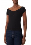TOMMY JEANS SLIM OFF SHOULDER RIB TOP ΤΟΠ ΓΥΝΑΙΚΕΙΟ BLACK