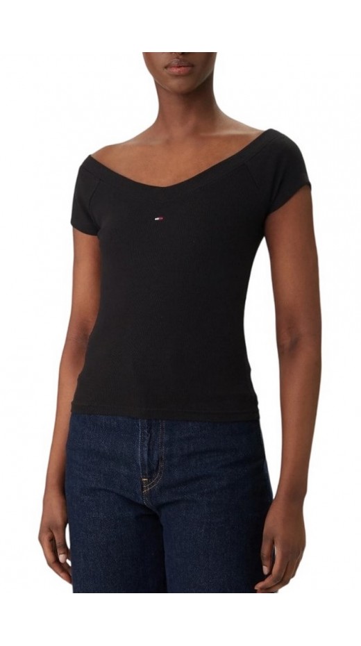 TOMMY JEANS SLIM OFF SHOULDER RIB TOP ΤΟΠ ΓΥΝΑΙΚΕΙΟ BLACK