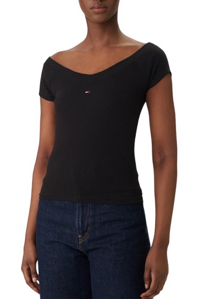 TOMMY JEANS SLIM OFF SHOULDER RIB TOP ΤΟΠ ΓΥΝΑΙΚΕΙΟ BLACK
