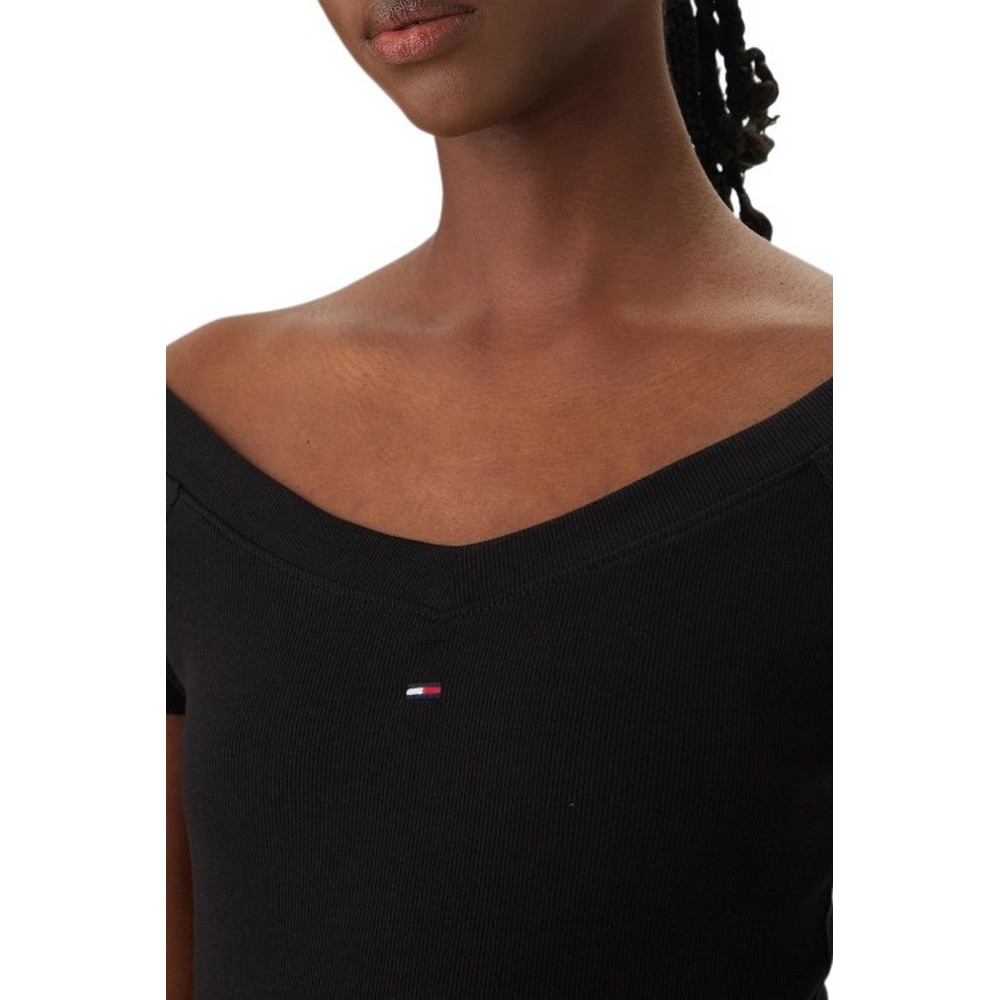 TOMMY JEANS SLIM OFF SHOULDER RIB TOP ΤΟΠ ΓΥΝΑΙΚΕΙΟ BLACK