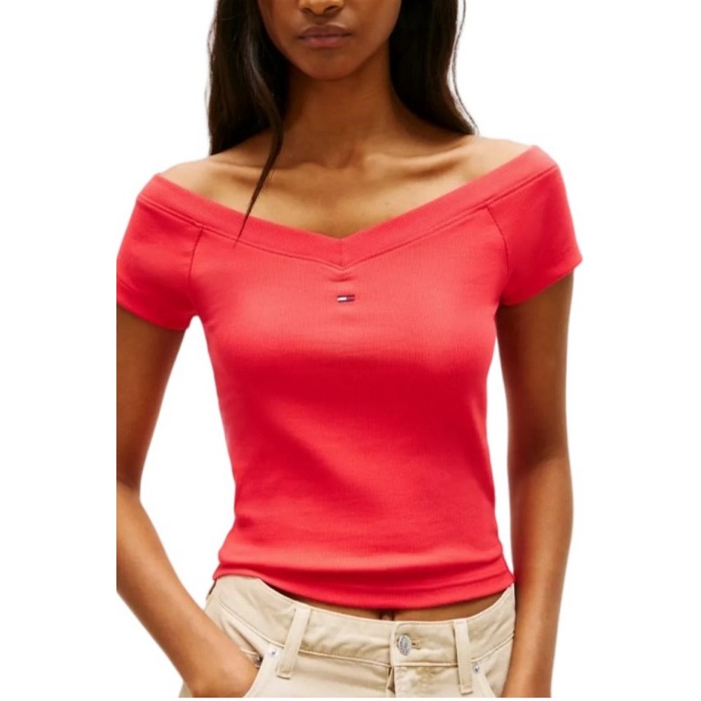 TOMMY JEANS SLIM OFF SHOULDER RIB TOP ΤΟΠ ΓΥΝΑΙΚΕΙΟ RED ALERT